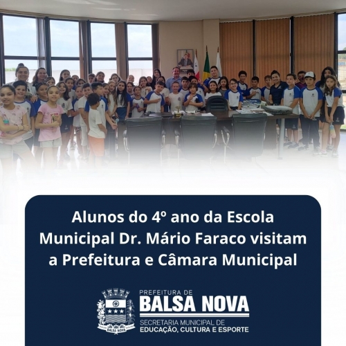 Alunos do 4º ano da Escola Municipal Dr. Mário Faraco visitam a Prefeitura e Câmara Municipal