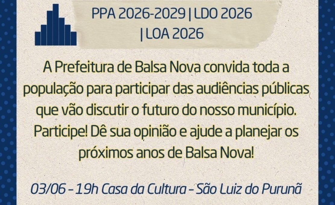 Convocamos a todos para Audiência Pública - Elaboração e discussão do PPA, LDO e LOA 2026