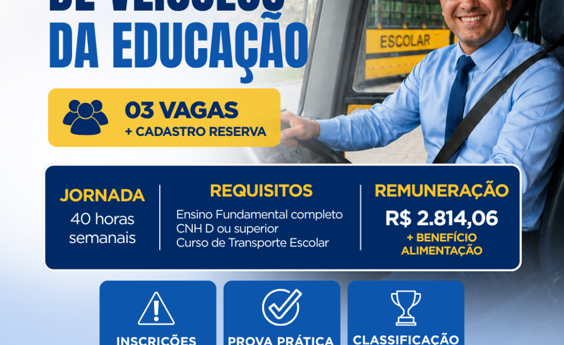 Inscrições abertas para o PSS - Condutor de Veículos da Educação