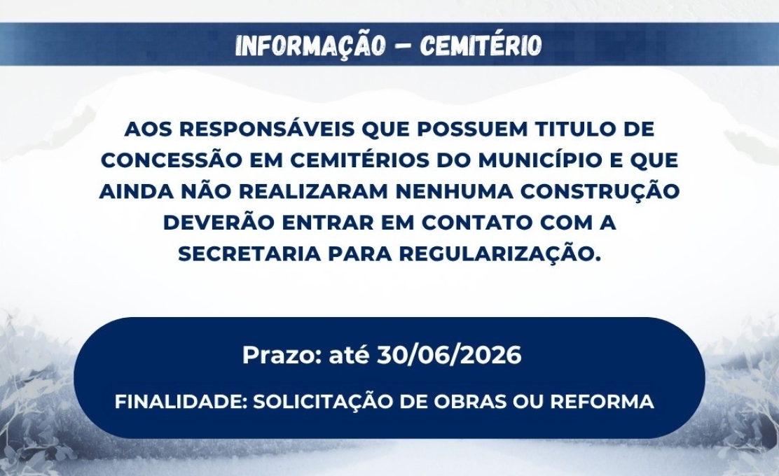 Prazo para regularização de concessões em cemitérios vai até 30 de junho de 2026