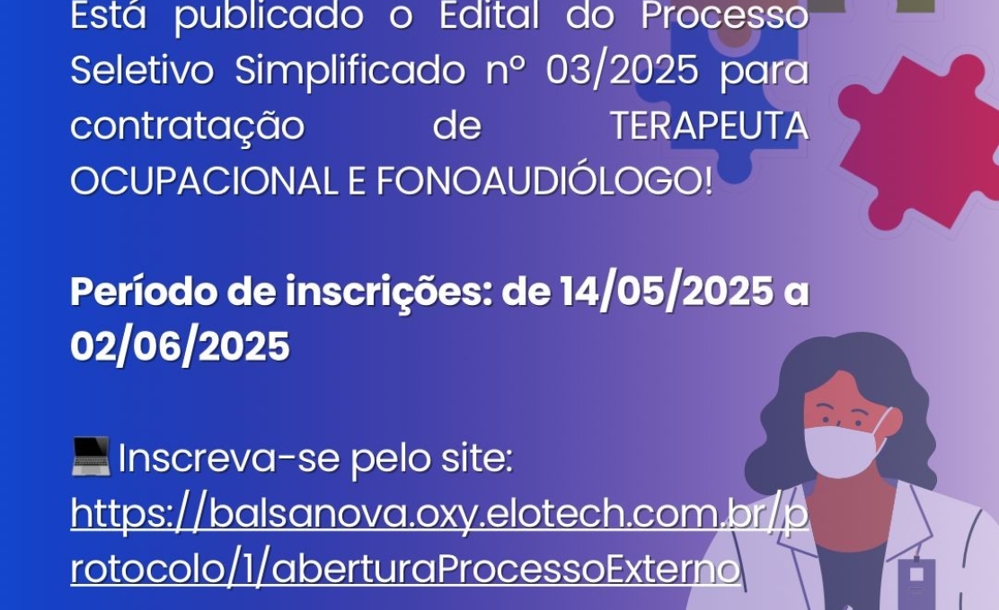 Inscrições abertas para o PSS 03/2025 - Fonoaudiólogo e Terapeuta Ocupacional