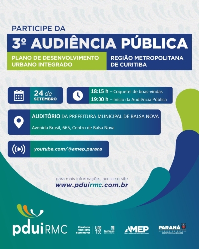 Participe da 3ª Audiência Pública sobre o Plano de Desenvolvimento Urbano Integrado