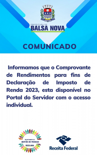 COMUNICADO COMPROVANTE DE RENDIMENTOS PARA FINS DE DECLARAÇÃO DE IMPOSTO DE RENDA 2023