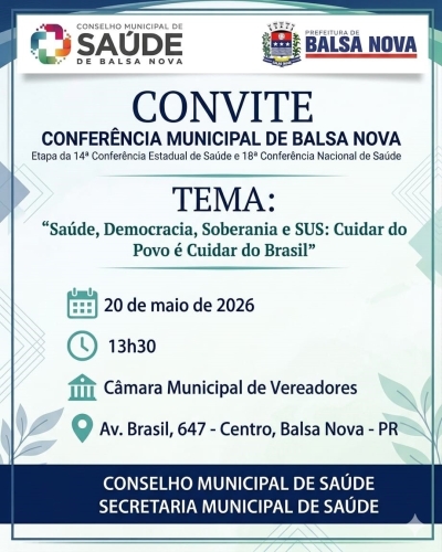 Dia 20 de maio acontece a Conferência Municipal de Balsa nova
