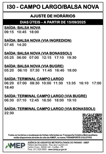 Alterações de horário e itinerário na linha I30 a partir de 15/09/2025