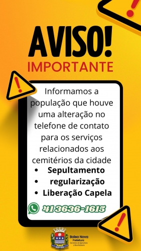 Alteração no contato para serviços relacionados ao Cemitério