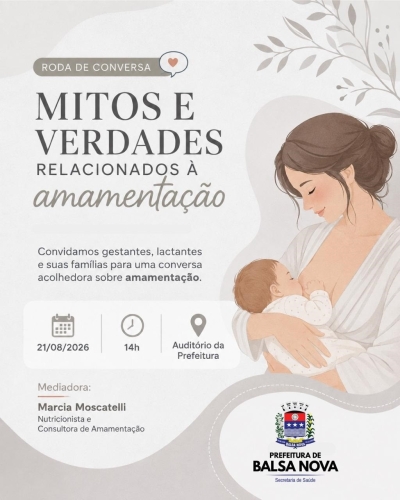 Roda de Conversa - Mitos e Verdades Relacionados à Amamentação no dia 21/08 - Participe!