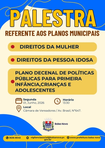 Palestra referente aos Planos Municipais dia 01/06 - 13h30