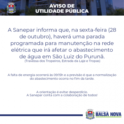 Manutenção na rede elétrica afeta abastecimento em São Luiz do Purunã