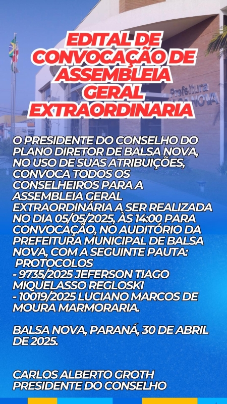 Edital de Convocação de Assembleia Geral Extraordinária