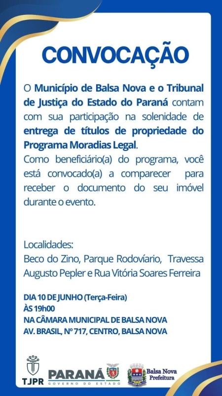 Solenidade de entrega de títulos de propriedade do Programa Moradia Legal