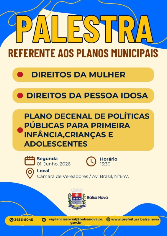 Palestra referente aos Planos Municipais dia 01/06 - 13h30